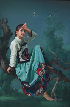 Chinese Girls Painting - crane in a peaceful land Chinese girl